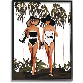 Stupell Industries Beach Babes Strolling Tropical Summer Beach Adventure Framed Wall Art, Design By Amelia Noyes