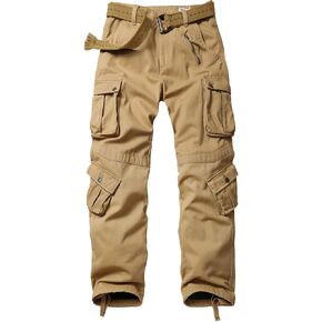 Men's Fleece Lined Hiking Pants, Winter Camo Cargo Pants Army Casual Work Ski Pants for Men with 8 Pockets No Belt