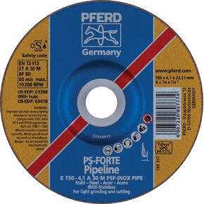 PFERD 63398 Type 27 Depressed Centre Grinding Wheel, Aluminum Oxide A, 6" Diameter x 1/8" Thick, 7/8" Bore Size, 10200 RPM (Pack of 10)