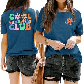 Grandma Shirt Woman Cool Grandma Club T-Shirt Floral Graphic Tee Grandma Gifts Shirts Funny Letter Print Tops