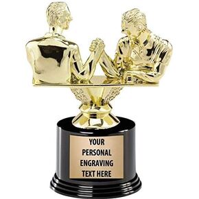 Crown Awards Arm Wrestling Trophies with Custom Engraving, 5.75" Personalized Double Male Arm Wrestling Trophy On Deluxe Round Base Prime