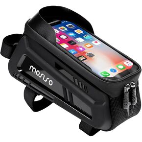 MOSISO Bike Bag Bicycle Phone Front Frame Bag, Waterproof TPU Bike Handlebar Bag, 1.5L Bike Top Tube Phone Holder Mount Case Road Mountain Cycling Storage Pouch for Cell Phone under 6.9 inch, Black