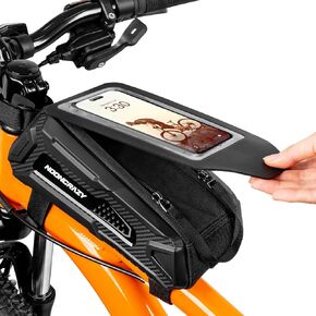 Bike/Bicycle Phone holder Front Frame Bag, Waterproof Hard Casing Top Tube Bike Bag with 0.3mm Sensitive TPU Touch Screen, Connected Double Zip Adult Bike Bag for Compatible Phone Under 6.8"
