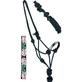 Nylon Horse Braided Beaded Noseband Rope HALTER Lead Rope Tack Green 606RT29