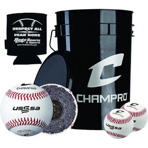 Champro 6 Gallon Bucket with 30 CBB-200US USSSA Baseballs and Drink Can Sleeve