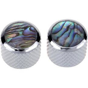 Musiclily Pro Traditional Metal Metric Size Abalone Top Dome Knobs for Fender Tele Telecaster Electric Guitar or Bass, Black (Set of 2)