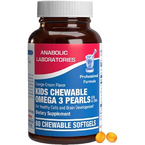 Kids Fish Oil Gummies Omega 3-60 Chewable Omega 3 Softgel Pearls with EPA and DHA - Omega 3 Kids Gummies for Cell Health and Brain Development