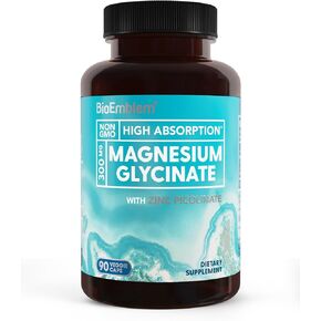 BioEmblem Magnesium Glycinate with Zinc - 300mg Chelated Magnesium Supplement - High Absorption Vegan Non-GMO 2-in-1 Complex - Immune Support, Muscles, Nerves - 90 Capsules