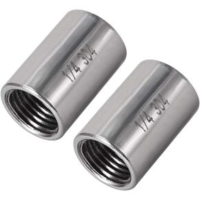 uxcell Stainless Steel 304 Cast Pipe Fittings Coupling Fitting 1/4 X 1/4 G Female 2pcs