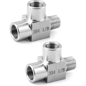 QWORKSteelPipeFitting,304Stainless 2 Pack Streettee,1/8"NPTMalex1/8"NPTFemalex1/8"NPTFemale,MaleRunTee