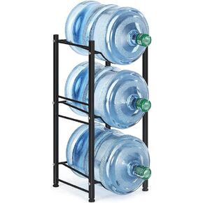 Water Bottle Storage Organizer 5 Gallon Water Bottle Jug Holder Rack, 3-Tier Stackable Water Dispenser Stand for Office Kitchen Lobby Foyer, Black