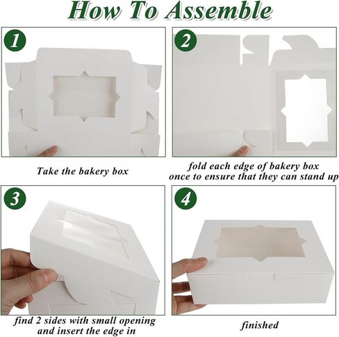 60 قطعة من صناديق المخبوزات البيضاء مع نافذة مقاس 8 × 6 × 2.5 بوصة علب بسكويت المعجنات مع 3 نوافذ أنيقة للشوكولاتة والفراولة والحلوى والكعك والدونات in Kuwait