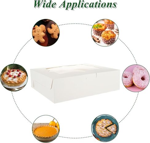 60 قطعة من صناديق المخبوزات البيضاء مع نافذة مقاس 8 × 6 × 2.5 بوصة علب بسكويت المعجنات مع 3 نوافذ أنيقة للشوكولاتة والفراولة والحلوى والكعك والدونات in Kuwait