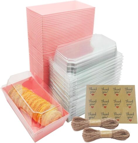 50 Pack Mini Cake Boxes Rectangle, Small Pastry Boxes Dessert Sweet Boxes Clear To Go Treat Boxes, Disposable Cookie Cake Containers (50-pink) in Saudi Arabia
