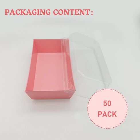 50 Pack Mini Cake Boxes Rectangle, Small Pastry Boxes Dessert Sweet Boxes Clear To Go Treat Boxes, Disposable Cookie Cake Containers (50-pink) in Saudi Arabia