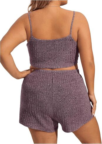 GORGLITTER Women's Plus 2 Piece Cami Lounge Outfit Set Ribbed Knit Top and Shorts Pajama Set Sleepwear Loungewear in Saudi Arabia