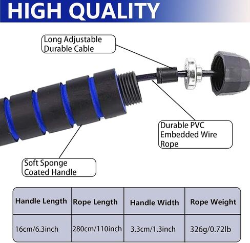 Adjustable Weighted Jump Rope, 9ft Long Tangle-Free Rapid Speed Jumprope for Fitness Exercise Workout Home Gym Double Dutch Crossfit, Battle Skipping Jumping Rope for Women Kid Men Girl Tall Boy in Saudi Arabia