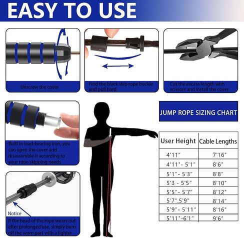 Adjustable Weighted Jump Rope, 9ft Long Tangle-Free Rapid Speed Jumprope for Fitness Exercise Workout Home Gym Double Dutch Crossfit, Battle Skipping Jumping Rope for Women Kid Men Girl Tall Boy in Saudi Arabia