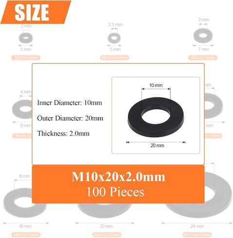 800 Pieces 9 Sizes Black Nylon Flat Washers Assortment Kit - M2 M2.5 M3 M4 M5 M6 M8 M10 M12 (Not Rubber Washer) in Saudi Arabia
