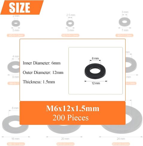 800 Pieces 9 Sizes Black Nylon Flat Washers Assortment Kit - M2 M2.5 M3 M4 M5 M6 M8 M10 M12 (Not Rubber Washer) in Saudi Arabia