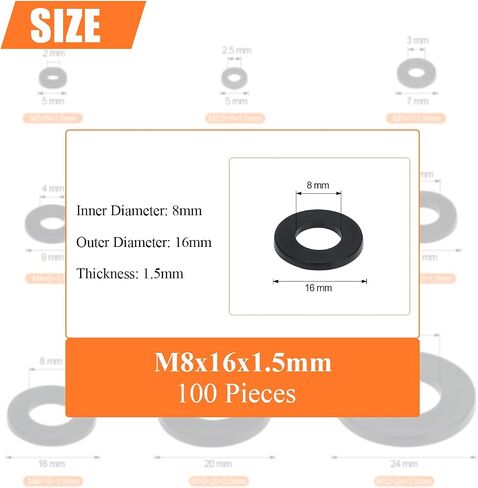 800 Pieces 9 Sizes Black Nylon Flat Washers Assortment Kit - M2 M2.5 M3 M4 M5 M6 M8 M10 M12 (Not Rubber Washer) in Saudi Arabia