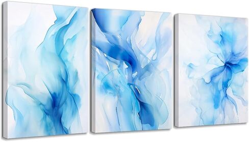 Bright Blue Wall Art Set of 3 Modern Abstract Canvas Art Decor Minimalist Living Room Watercolor Prints Coastal Canvas Artwork Framed Painting Decoration in Saudi Arabia