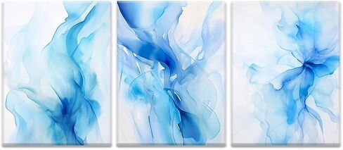 Bright Blue Wall Art Set of 3 Modern Abstract Canvas Art Decor Minimalist Living Room Watercolor Prints Coastal Canvas Artwork Framed Painting Decoration in Saudi Arabia