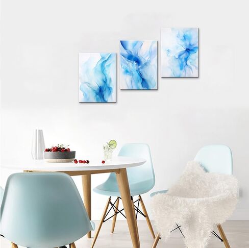 Bright Blue Wall Art Set of 3 Modern Abstract Canvas Art Decor Minimalist Living Room Watercolor Prints Coastal Canvas Artwork Framed Painting Decoration in Saudi Arabia