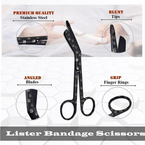 Lister Bandage Scissors 5.5" Nurse Vet Tech Gift - Made of Stainless Steel - First Aid, Used For Cutting Gauze, Tape, Clothing Bandages, Vet Wrap Adhesive Removal (Silver Paws) in Kuwait