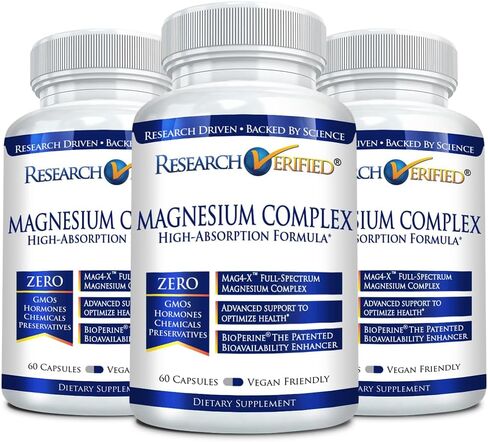 Research Verified Magnesium Complex - Brain, Muscle and Nerve Support - Magnesium Bisglycinate, Malate, Citrate, and Oxide - Bioperine - 60 Capsules - Vegan in Saudi Arabia