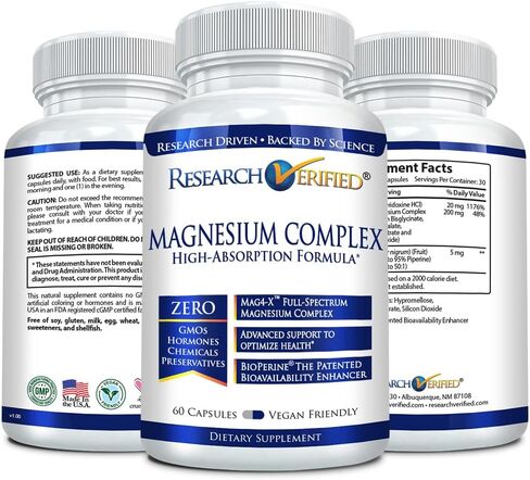 Research Verified Magnesium Complex - Brain, Muscle and Nerve Support - Magnesium Bisglycinate, Malate, Citrate, and Oxide - Bioperine - 60 Capsules - Vegan in Saudi Arabia