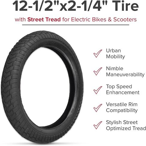 إطار AlveyTech مقاس 12-1/2"x2-1/4" مع مداس للشارع للدراجات الكهربائية والدراجات البخارية in Saudi Arabia