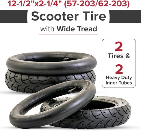 AlveyTech 12-1/2"x2-1/4" Scooter Tire & Tube Kit (Single with HD Tube) - Replacement for Razor Pocket Mod, Sport Mod, Folding Scooters, Mini Bike, Gas, Electric Power Pit Bikes Pneumatic Tires/Tubes in Saudi Arabia