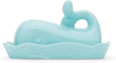 Fox Run Whale Ceramic Butter Dish with Lid, 7", Aqua Blue in Saudi Arabia