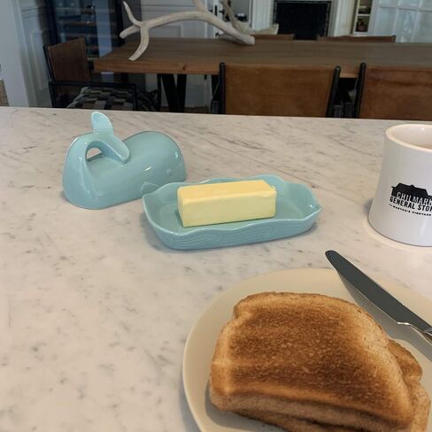 Fox Run Whale Ceramic Butter Dish with Lid, 7", Aqua Blue in Saudi Arabia