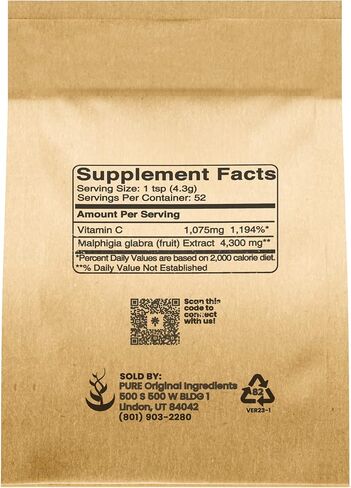 PURE ORIGINAL INGREDIENTS Acerola Cherry Powder 8oz Non-GMO, Gluten Free, Eco-Friendly Packaging in Saudi Arabia