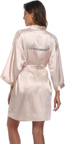 رداء كيمونو للزفاف من VOGTORY للنساء، رداء وصيفة العروس قصير من الساتان مع ملابس نوم مطرزة للاستعداد in Kuwait