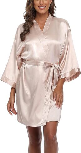 رداء كيمونو للزفاف من VOGTORY للنساء، رداء وصيفة العروس قصير من الساتان مع ملابس نوم مطرزة للاستعداد in Kuwait