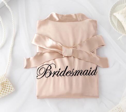 رداء كيمونو للزفاف من VOGTORY للنساء، رداء وصيفة العروس قصير من الساتان مع ملابس نوم مطرزة للاستعداد in Kuwait