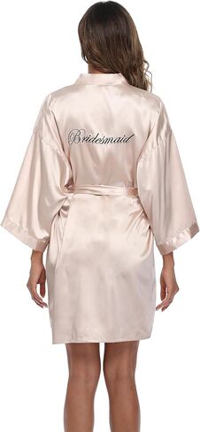 رداء كيمونو للزفاف من VOGTORY للنساء، رداء وصيفة العروس قصير من الساتان مع ملابس نوم مطرزة للاستعداد in Kuwait