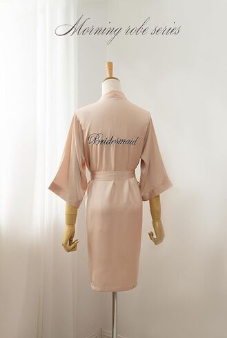 رداء كيمونو للزفاف من VOGTORY للنساء، رداء وصيفة العروس قصير من الساتان مع ملابس نوم مطرزة للاستعداد in Kuwait