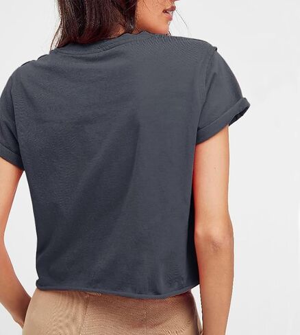 Aoang Womens Summer Short Sleeve Crewneck Crop Tops Loose Casual Solid T-Shirts Plain Short Basic Tees in Saudi Arabia
