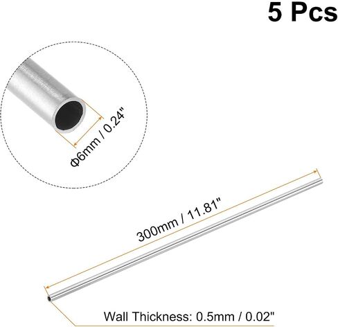 uxcell 5Pcs 304 Stainless Steel Tube, OD 6mm x 0.5mm Wall Thick 300mm Length Capillary Metal Tubing for Industry Machinery in Saudi Arabia