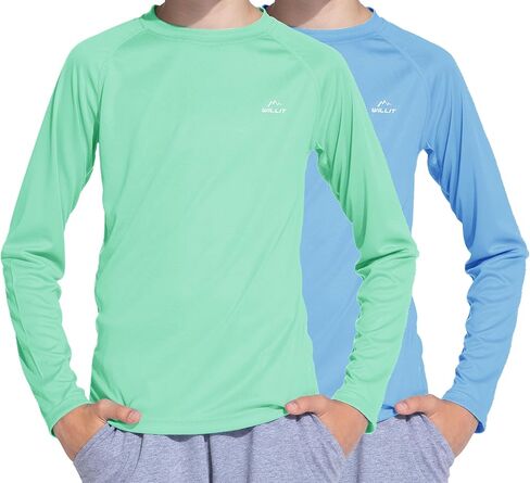 قميص السباحة Willit Boys Rash Guard بعامل حماية من أشعة الشمس 50+، قميص طويل الأكمام بعامل حماية من الشمس SPF للشباب للصيد سريع الجفاف in Kuwait