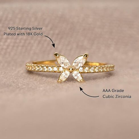 STORYJEWELLERY Story Jewellery Gold Plated Cubic Zirconia Butterfly Rings for Women, Butterfly Statement Rings, Inspirational Jewelry Gift for Her, Birthday Christmas Valentines Gifts Rings for Women in Saudi Arabia