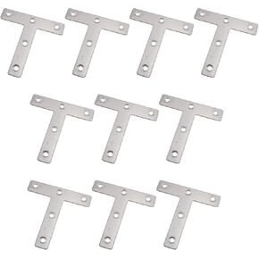 10PCS Thickened T Connector Stainless Steel Flat Bracket Repair Plate for Reinforcing Broom Cupboard Door and Flat Seams and Gaps