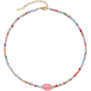Colorful Beaded Necklaces for Women Crystal Bead Necklace Beach Necklaces Boho Necklaces for Women Pearl Beaded Choker Necklace Stainless Steel 18K Gold Plated Choker