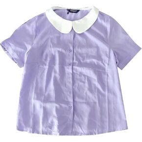 Allegra K Peter Pan Collar Blouse for Women's Contrast Collar Work Office Button Down Chiffon Top