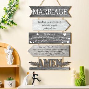 Marriage Rustic Sign with 5 Pcs Panels Strung Together Wall Art Hanging Signs Bridal Shower Gift for Couples Wife Husband Christian Religious Inspiring Farmhouse Home Decor for Newlywed