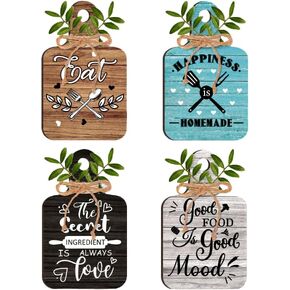 PH PandaHall 4pcs Kitchen Wall Decor Wood Sign, Eat Wooden Cutting Board Sign Farmhouse Tiered Tray with Hemp Rope Wall Art Wood Rustic Hanging Wall Decor for Home Kitchen Dining Living Room Bar Cafe
